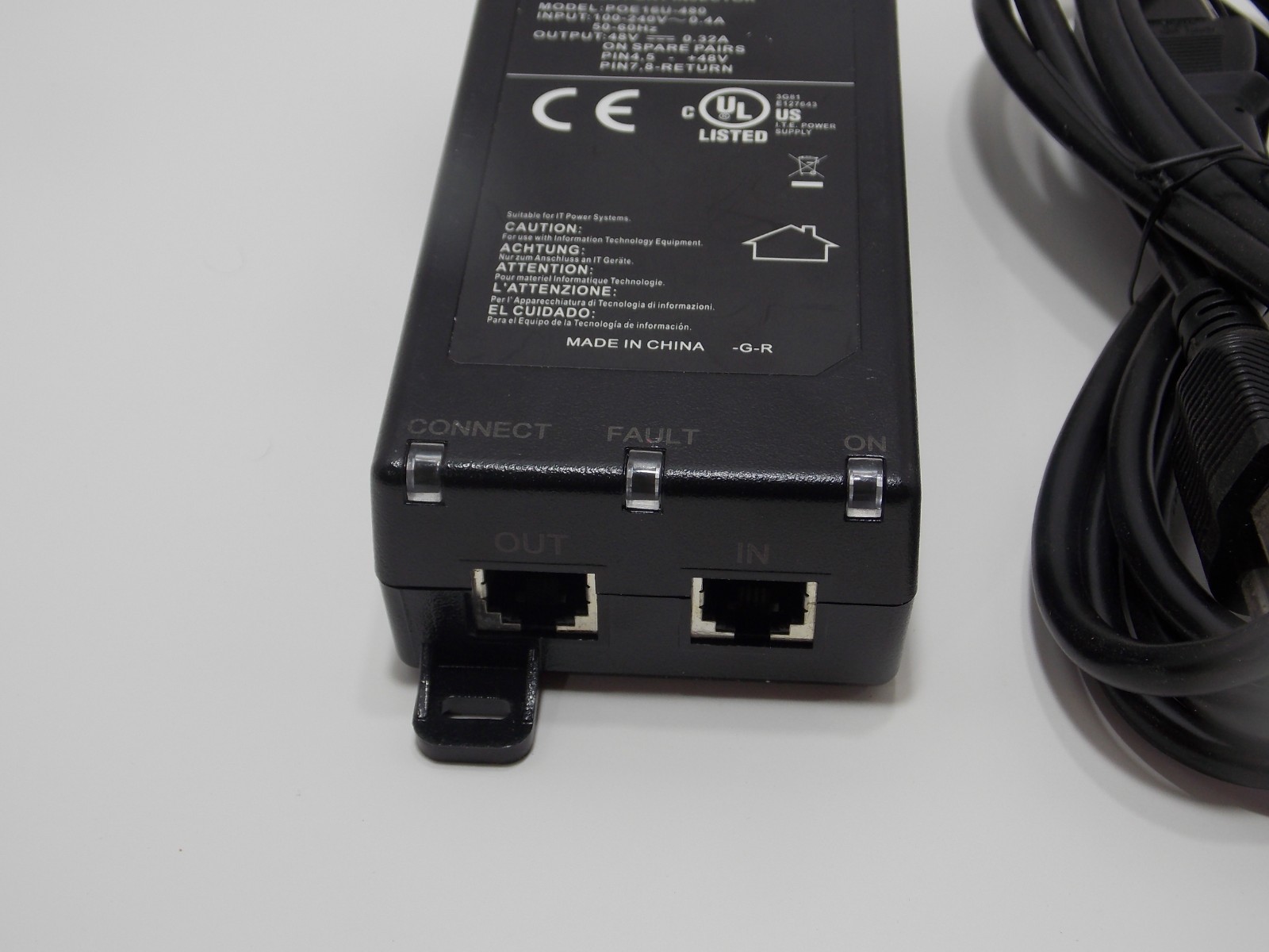 Used Phihong PSA16U-480 (POE) 48V Power Over Ethernet Single port