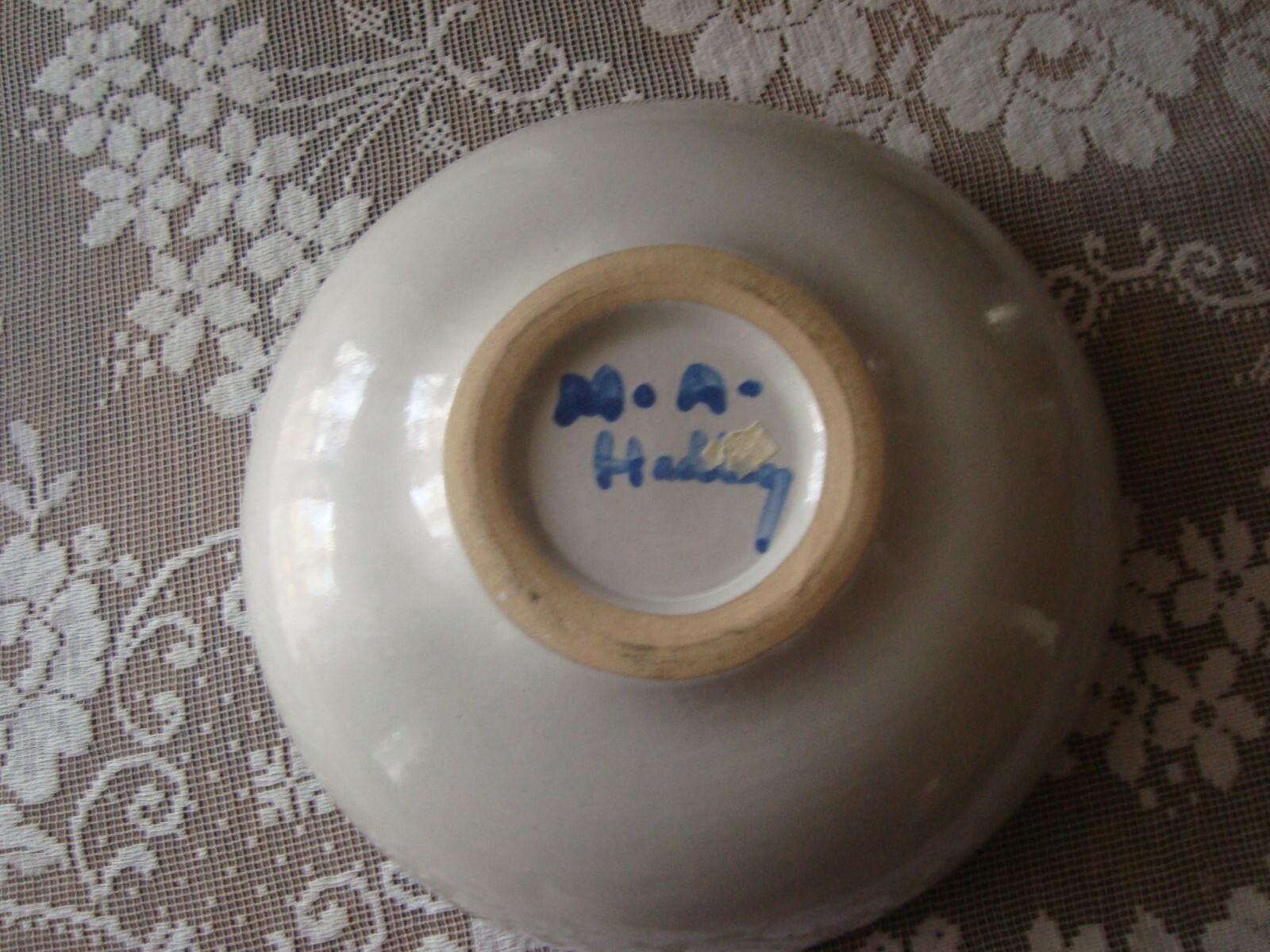 M A Hadley Pottery Country Pig BLUE Serving Bowl 8