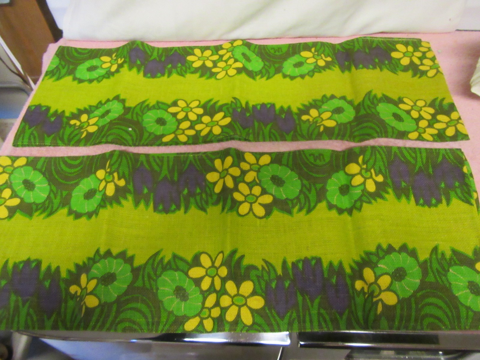 2 Vintage Mod Flower Burlap Table Runners - 59