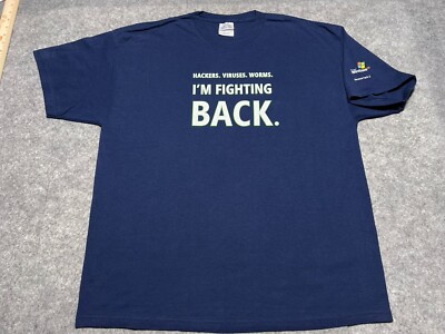 VINTAGE Microsoft Windows XP Service Pack 2 Fighting Back XL 2003 Blue Shirt Y2K