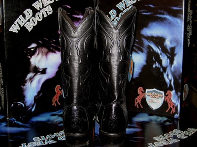 Pre-owned Wild West Boots Wild West Black Genuine Ostrich Leg Western Cowboy Boot J-toe (ee+) 2990505
