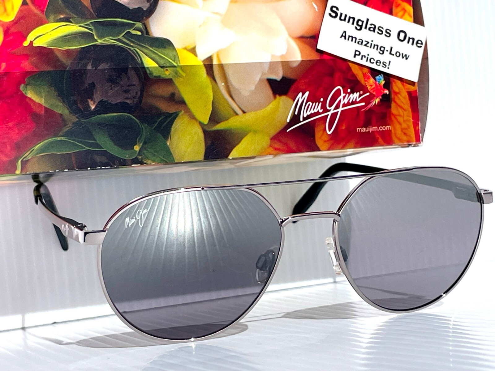 Pre-owned Maui Jim Waterfront Silver Polarized Silver Black Mirror Sunglass Dsb830-11