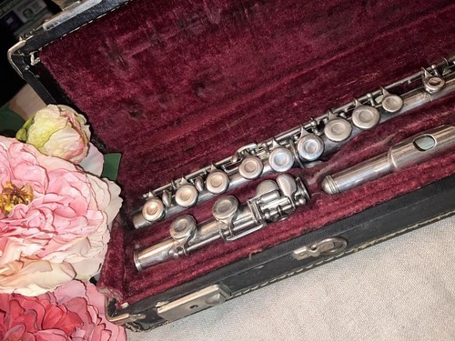 Antique I.M. Grassi Silver Flute with case, Milano Italy