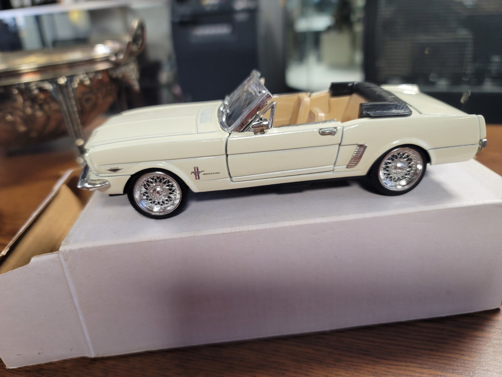 1964 1/2 Ford Mustang 1:28 Die Cast Car. Cream colored