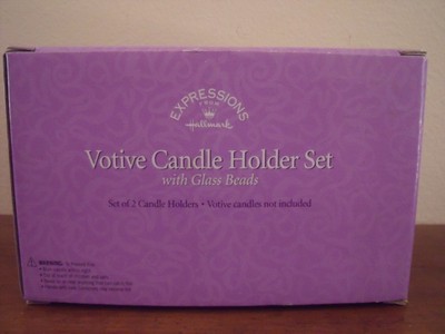 Hallmark Votive Glass Candle Holder in Metal Base w/Glass Beads Set of 2