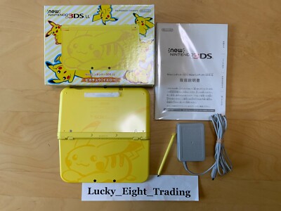 New Nintendo 3DS XL LL Pikachu Yellow Console Charger Box