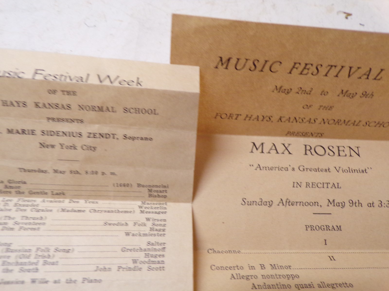 2 Early 1900's Fort Hays Kansas Normal School Music Festival Programs