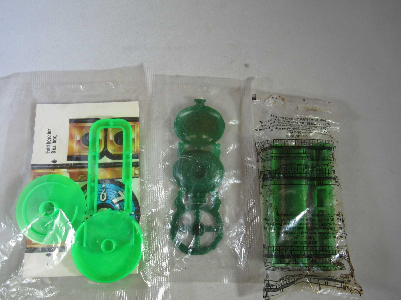 Cereal Premium Lot of 3 Assorted Green Toys in Sealed Bags Vintage Free Shipping