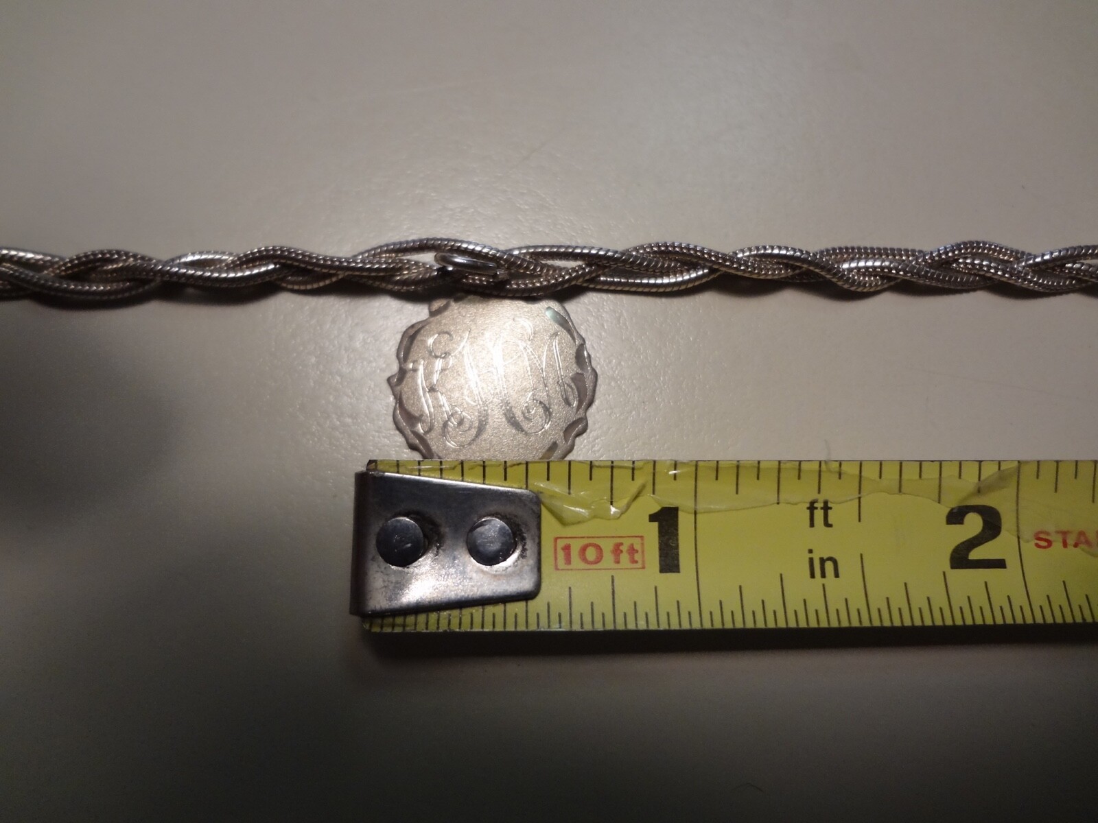 #177 VINTAGE STERLING SILVER TWISTED BRACELET WITH CHARM WITH INITIALS-925-OLD