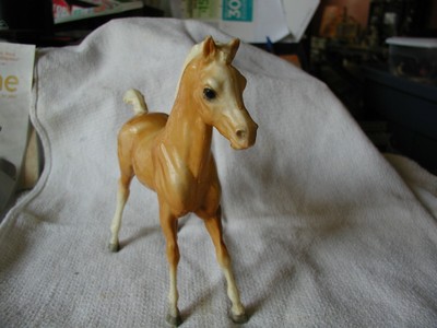 Vintage Hard Plastic Horse / colt Marx like stands 6 1/2 inches tall