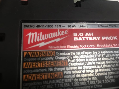 2(Pair) Milwaukee 48-11-1850 M18 Red Lithium XC 5.0AH Batteries