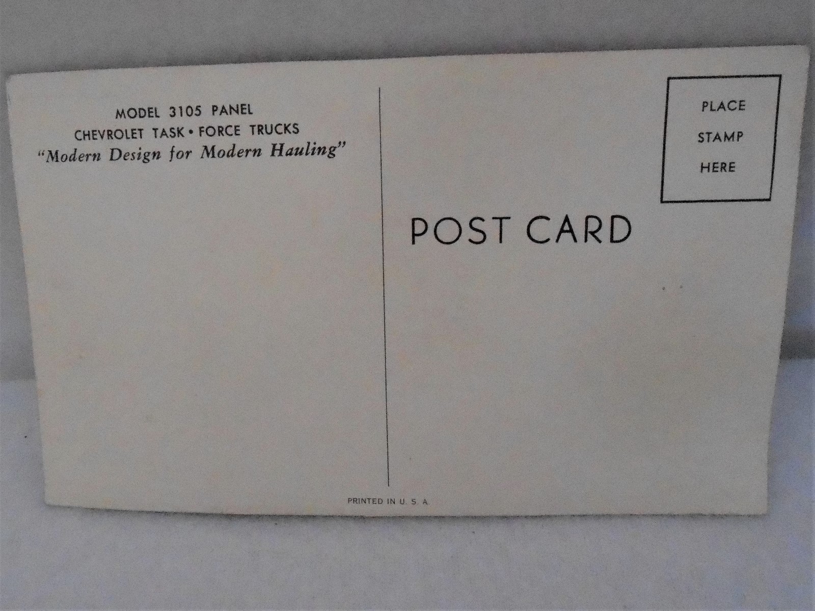 (1) 1955 Chevy 3105 Panel  Post Card - modern design for modern hauling -