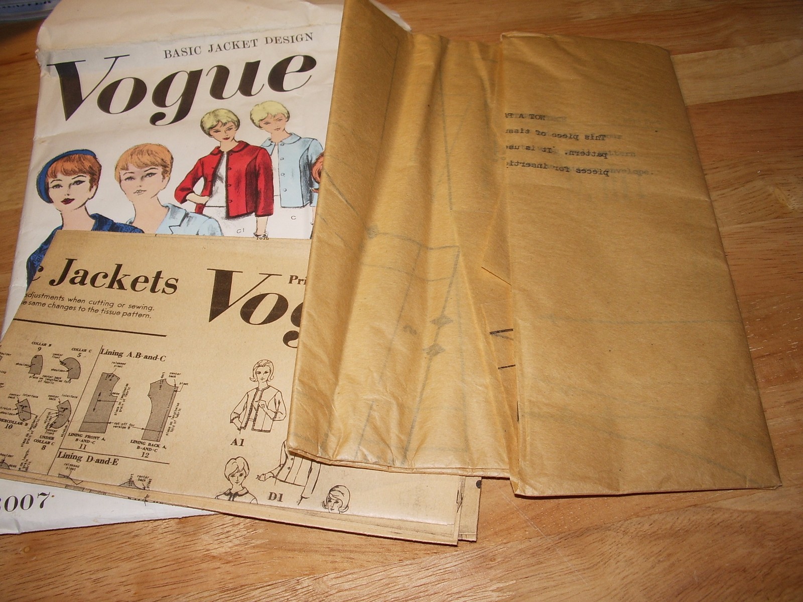 Vintage FF 1950s VOGUE BASIC JACKET DESIGN PATTERN 3007 Size 18 Bust 38 Womens