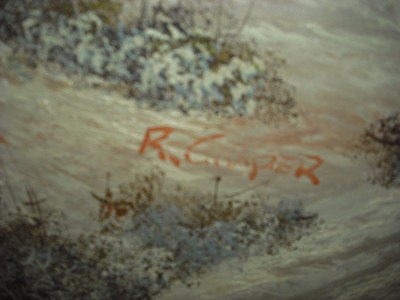 30 x 42 OIL PAINTING on Canvas WINTER SCENE SIGNED by R COOPER - SALE