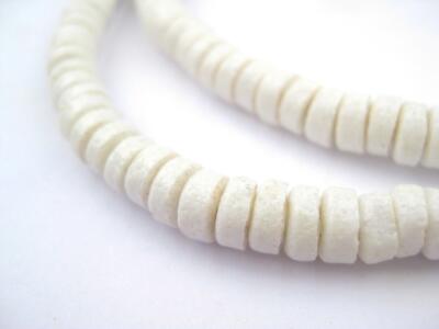 White Ghana Mini Disk Sandcast Beads 7mm African Glass Large Hole 30 Inch Strand