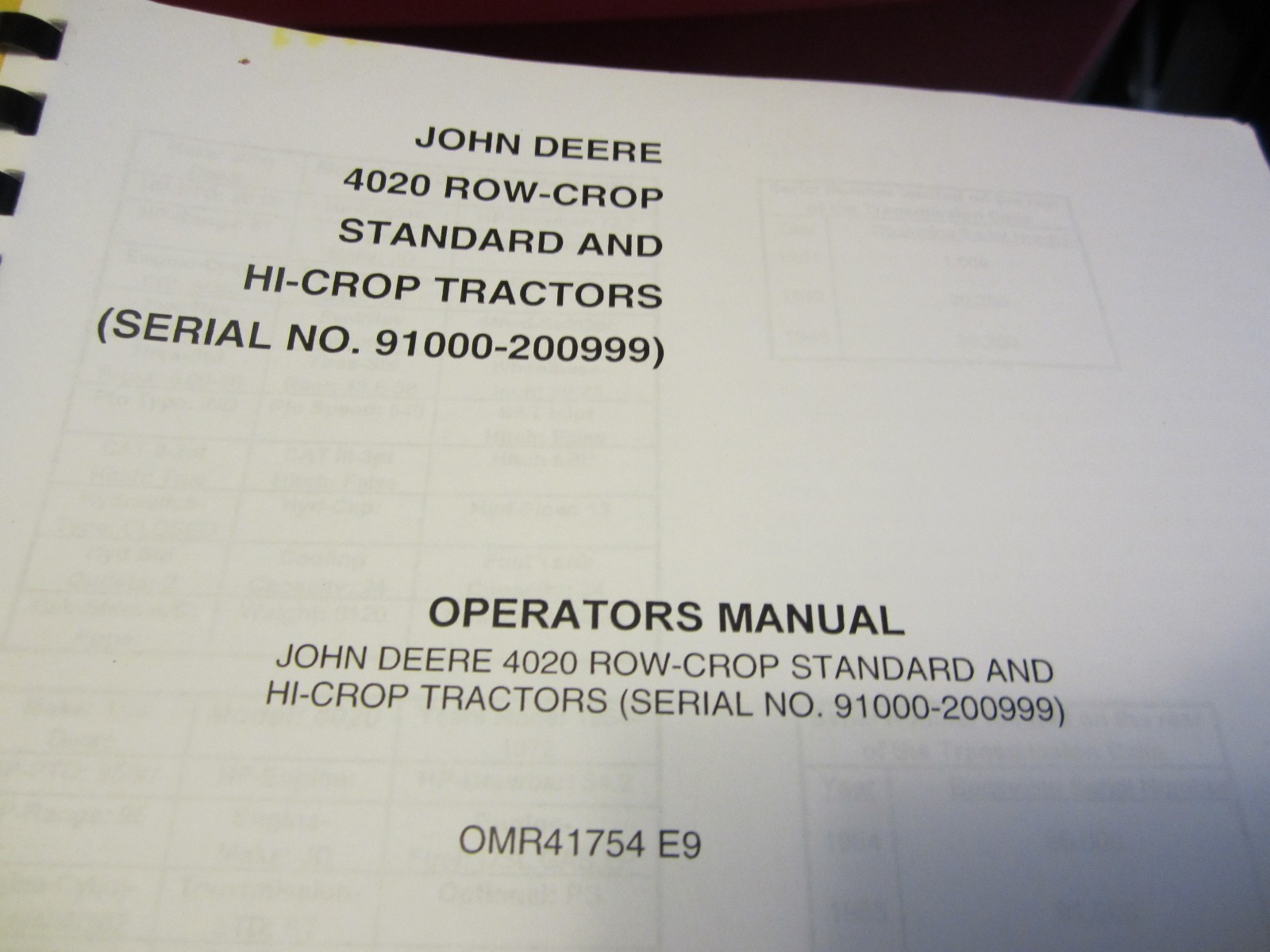 John Deere Model 4020 Row Crop,Hi-Crop & Standard (SN 91,000-200,999)