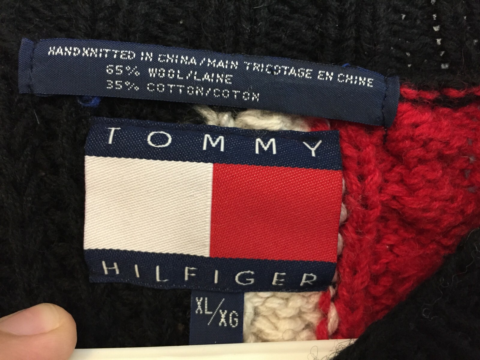 Tommy Hilfiger XL Wool Red White Navy Blue Cross Sweater
