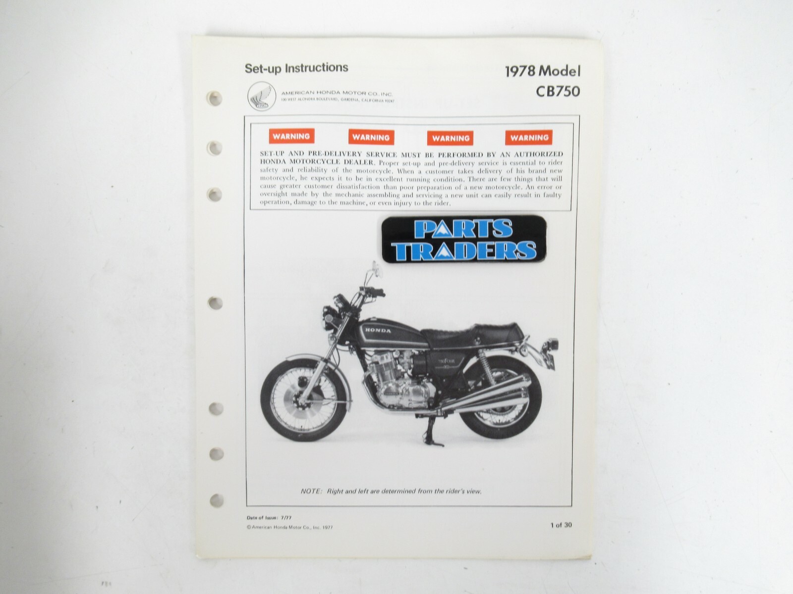 OEM Genuine Honda Dealer Set-Up Instructions Manual CB750