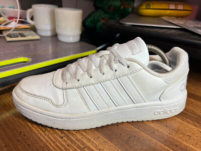 Adidas  HOOPS 2.0 TRIPLE WHITE Leather Sneakers ~ B42096 ~ Women Sz 8
