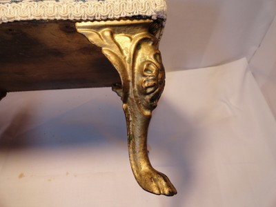 VINTAGE VICTORIAN FOOT STOOL CAST METAL LEGS ORNATE FLORAL PARLOR BRAID
