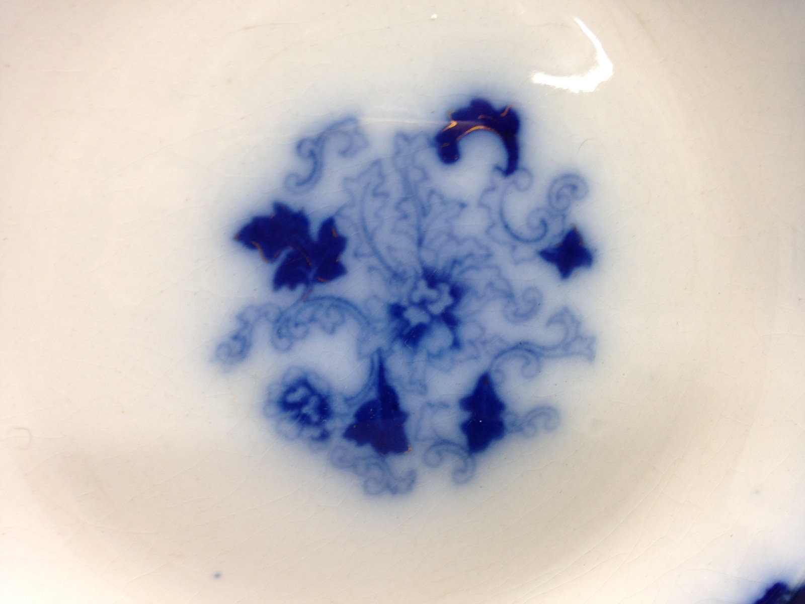 Antique Brugess & Campbell Flow Blue Rimmed Soup Bowl Balmoral Royal Gold Trim