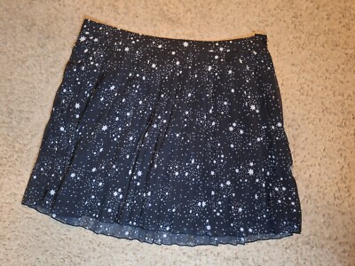 Starry Pleated Skirt Sz L Black Stars Mini 