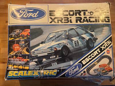 Scalextric Set Ford Escort Mk3 XR3i Racing Track Car Used Vintage Set 1980s