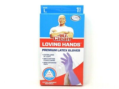 Mr Clean Latex Gloves Loving Hands Extra Long Premium Size Large Purple 1 Pair