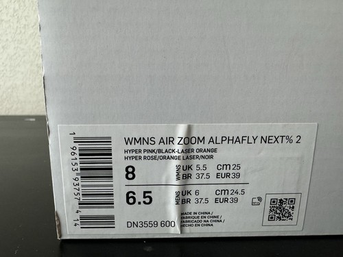 Pre-owned Nike Air Zoom Alphafly Next% 2 ‘hyper Pink' Dn3559-600 Women's 8 No-lid