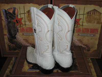 Pre-owned Los Altos Boots Los Altos Women White Genuine Crocodile Tail Western Cowboy Boot (m) L091281