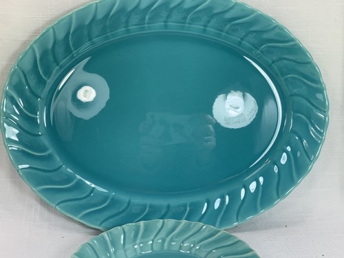 Vintage Franciscan Coronado Swirl Turquoise Aqua Saucer And Oval Platter