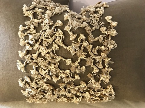 SET OF 2, THREADED EMBROIDERY “BOW” TIES LINEN PILLOWS