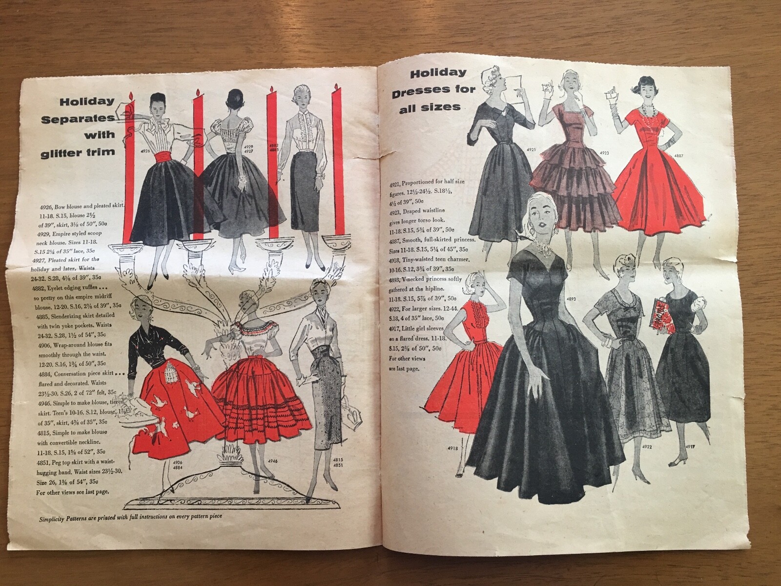 1950s vintage Simplicity fashion preview sewing pattern store flyer ad Dec. 1954