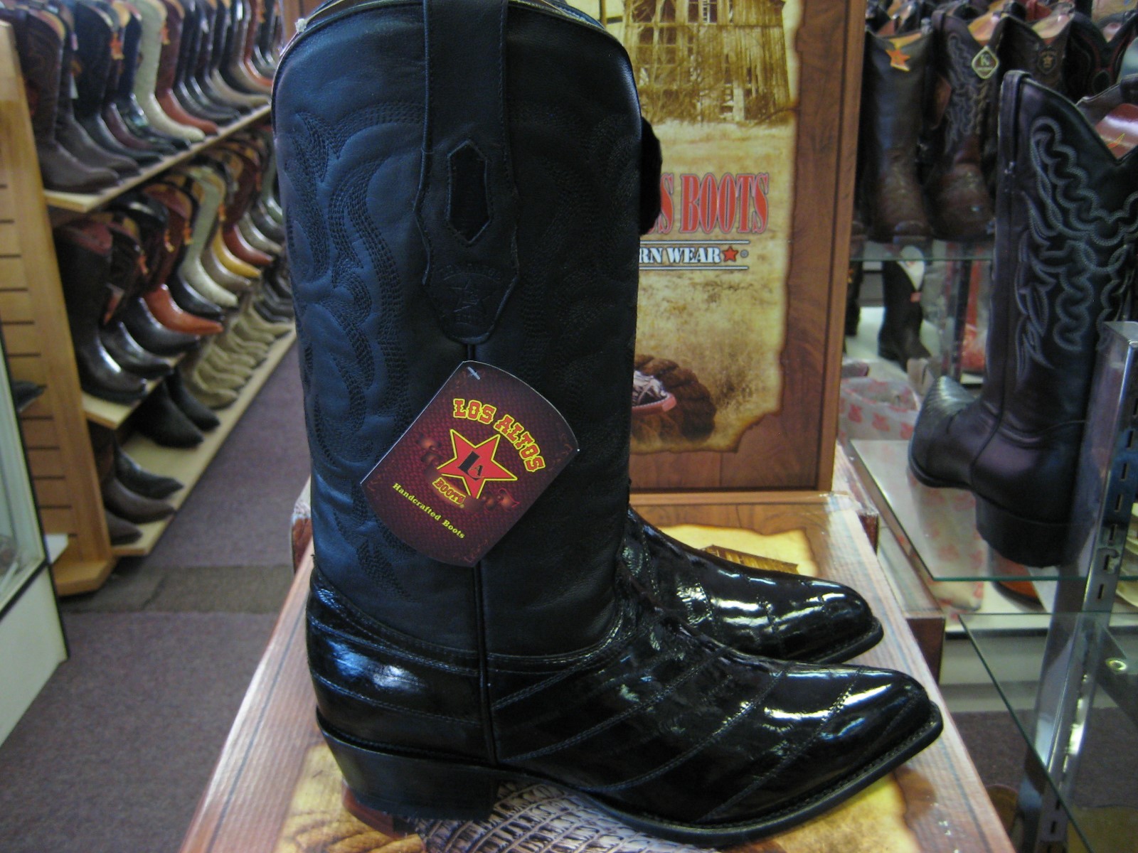 Pre-owned Los Altos Boots Los Altos Men Black Genuine Eel Western Cowboy Boot J-toe 990805 Ee
