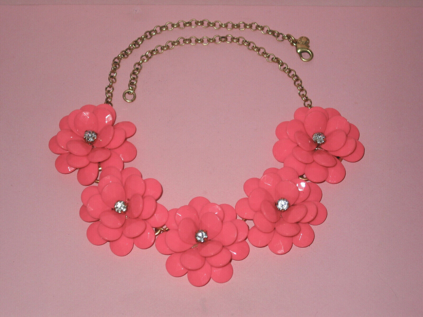 J CREW ~ Chunky Bright Pink Flower Necklace With Faceted