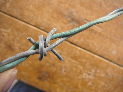 BURNELLS HOOK 4-Pt GREEN PLASTIC & GRAY LINES MEXICO FIND -  ANTIQUE BARBED WIRE