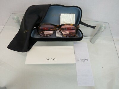 Pre-owned Gucci Gg 0598s-003 Novelty Havana Frame Pink Lens Gg Web Logo Sunglasses