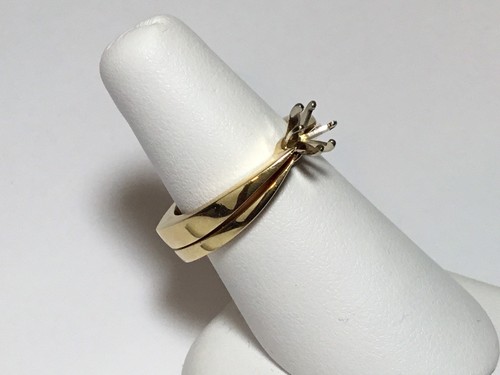 NEW - EURO SHANK Diamond Solitaire Mounting 14K Gold Engagement Wedding Ring Set