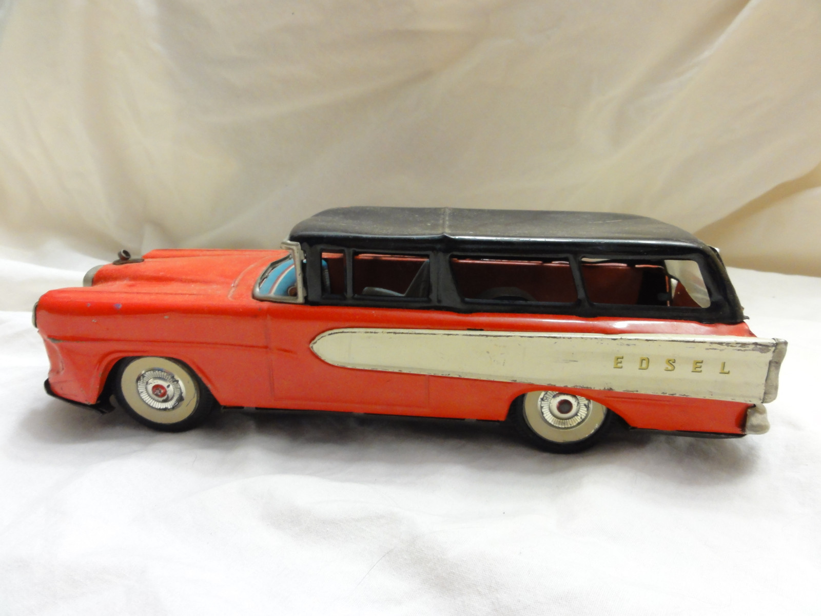 Vintage Tin Toy Car 1958 Edsel Station Wagon Japan Friction Wheels RED