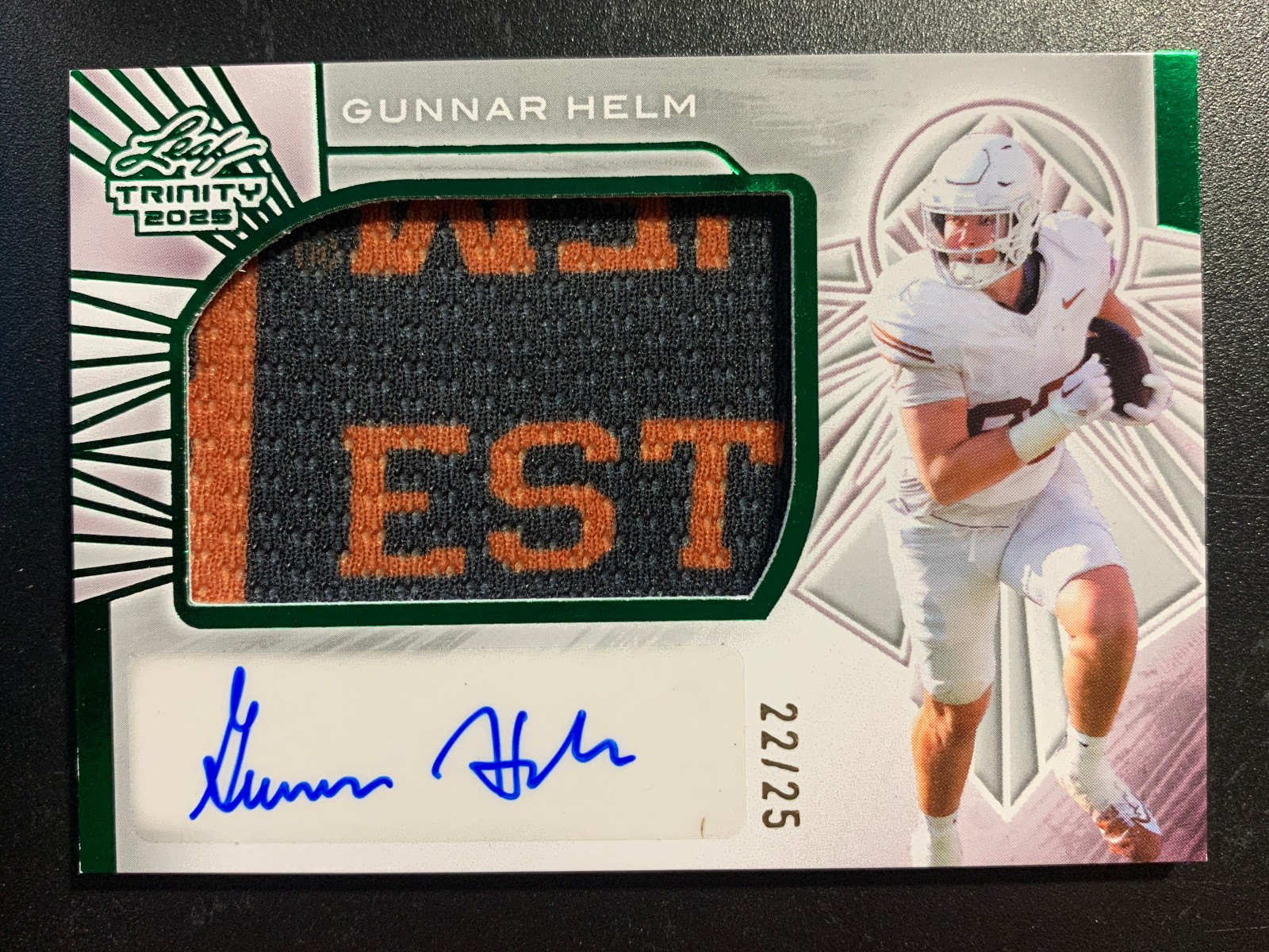2025 Leaf Trinity Jersey Patch RM-GH1 Gunnar Helm 22/25 RC Rookie Auto Autograph