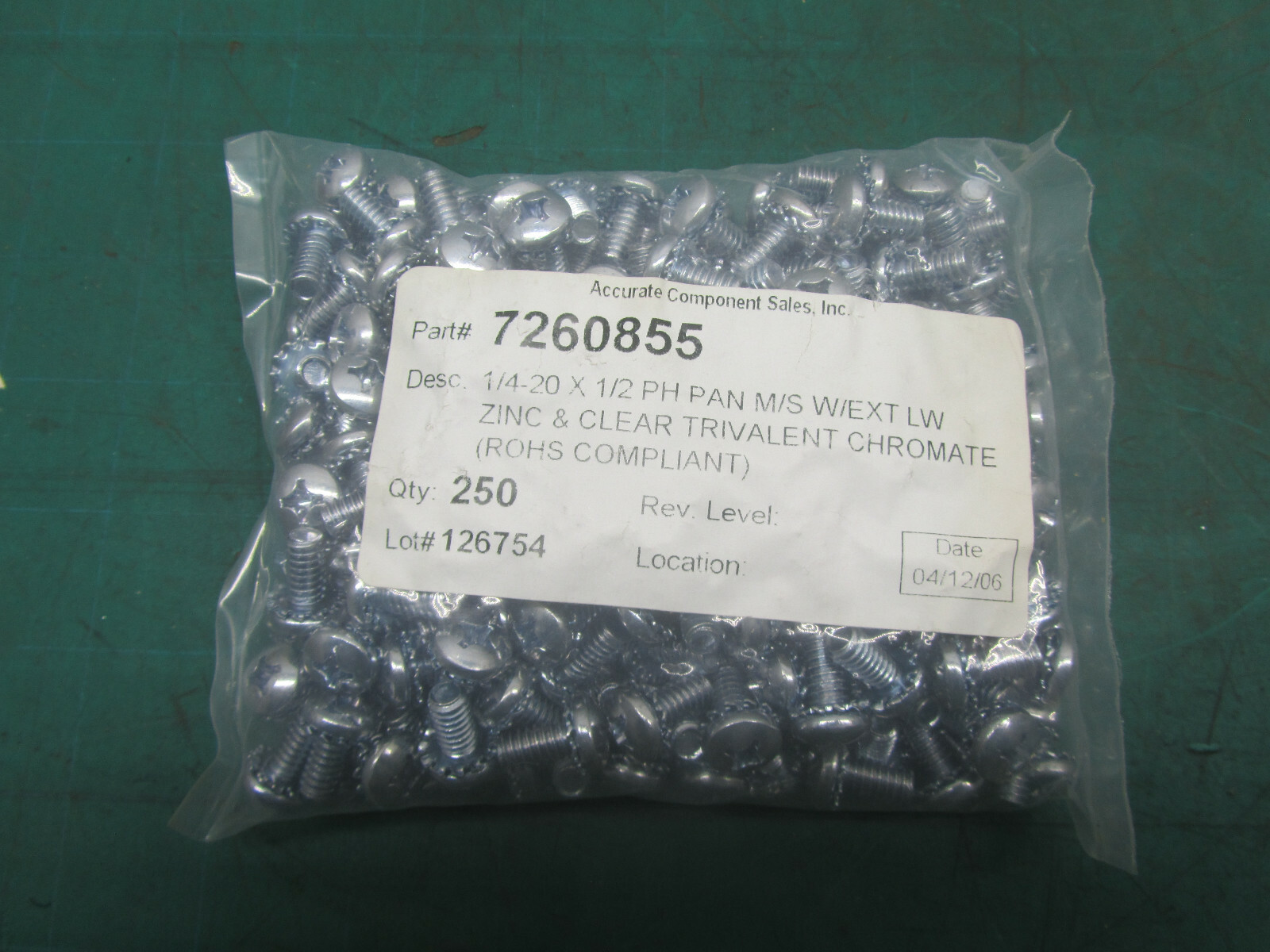 1/4-20 X 1/2 PH PAN M/S W/EXT LW ZINC & CLEAR TRIVALENT