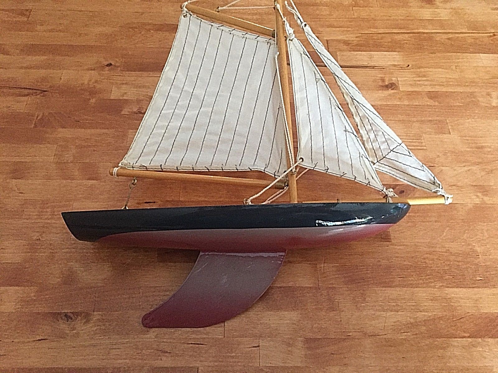 Toy Model Yacht Sailboat Wooden with Large Keel - 12