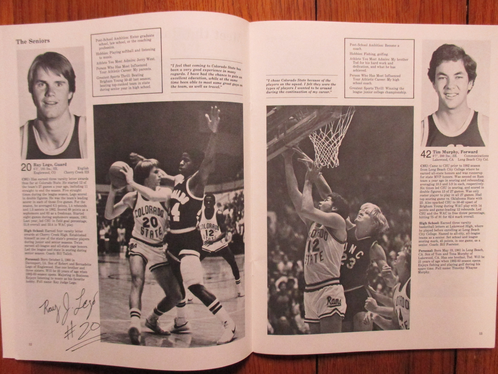 1982 Colorado State Men's Basketball Guide(18 Sign/w/TONY McANDREWS/MARK STEELE)