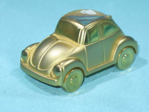 1980s Elgin Bright Gold Metal Volkswagen VW Beetle Mini Clock Car