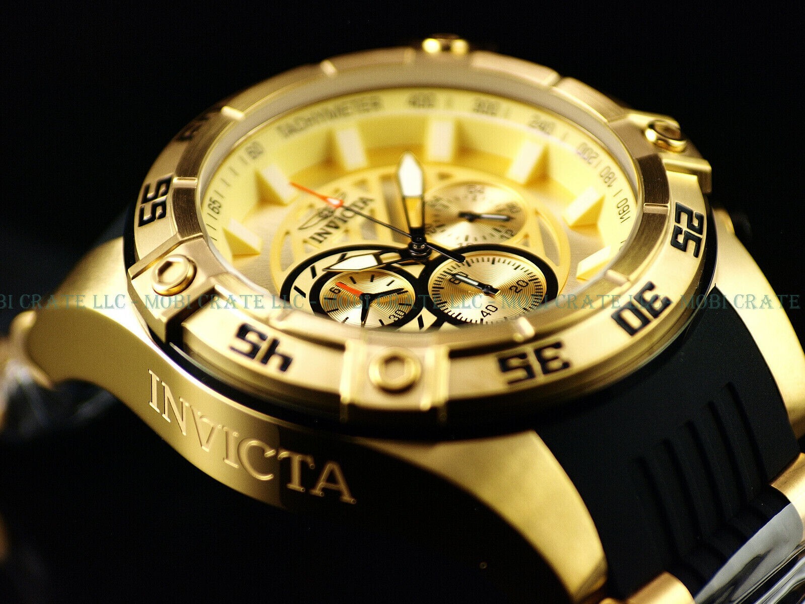 New Invicta Men 52mm HYBIRD Speedway Viper Chrono Gold Tone Silicone Strap Watch