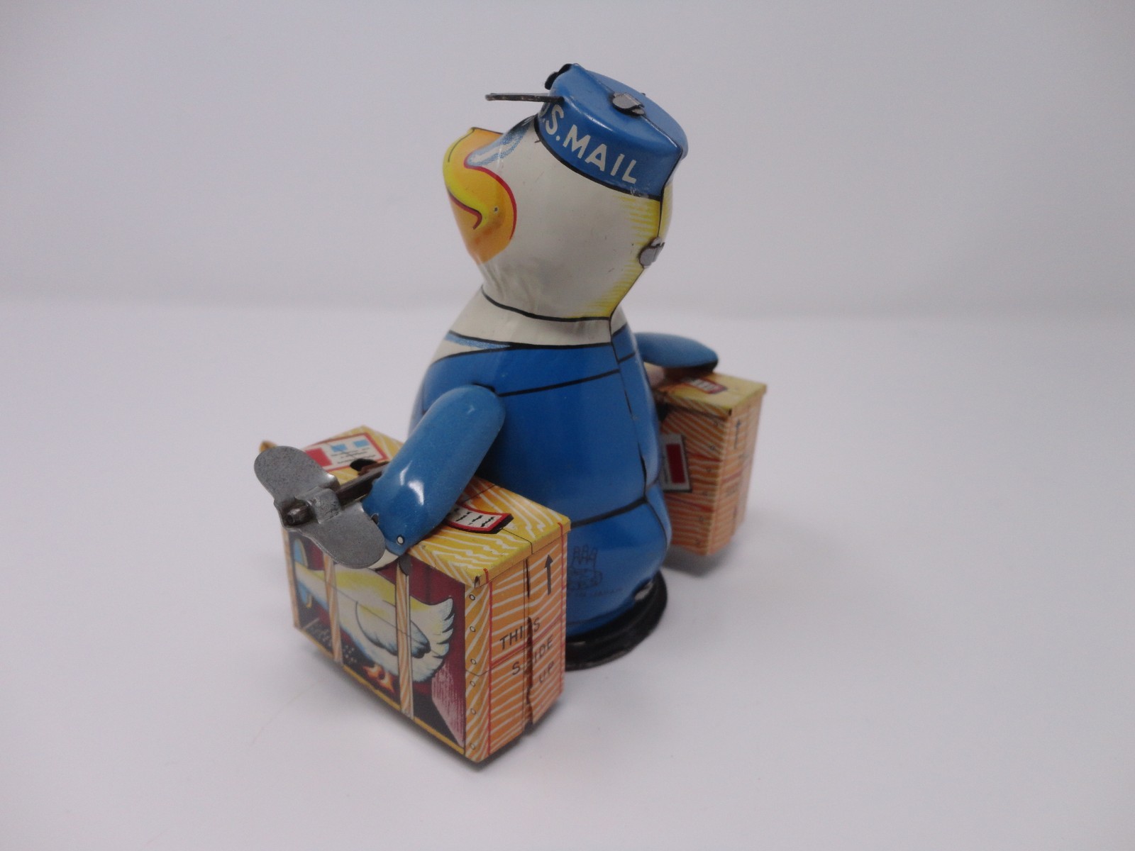 Vintage 1950s TPS Japan Tin Toy Wind Up Mailman Mail Duck