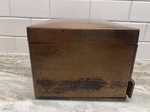 Antique WALNUT  Velvet Lined Collectors Jewelry Wood Box with MAKER'S STAMP