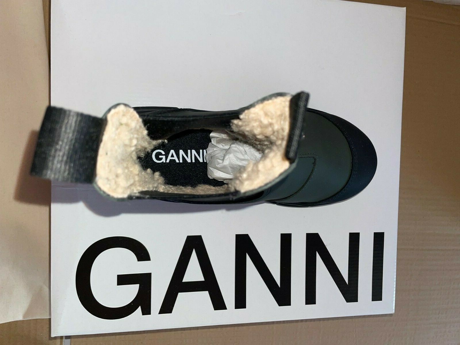 Pre-owned Ganni Recycled Rubber And Fur Boots In Green