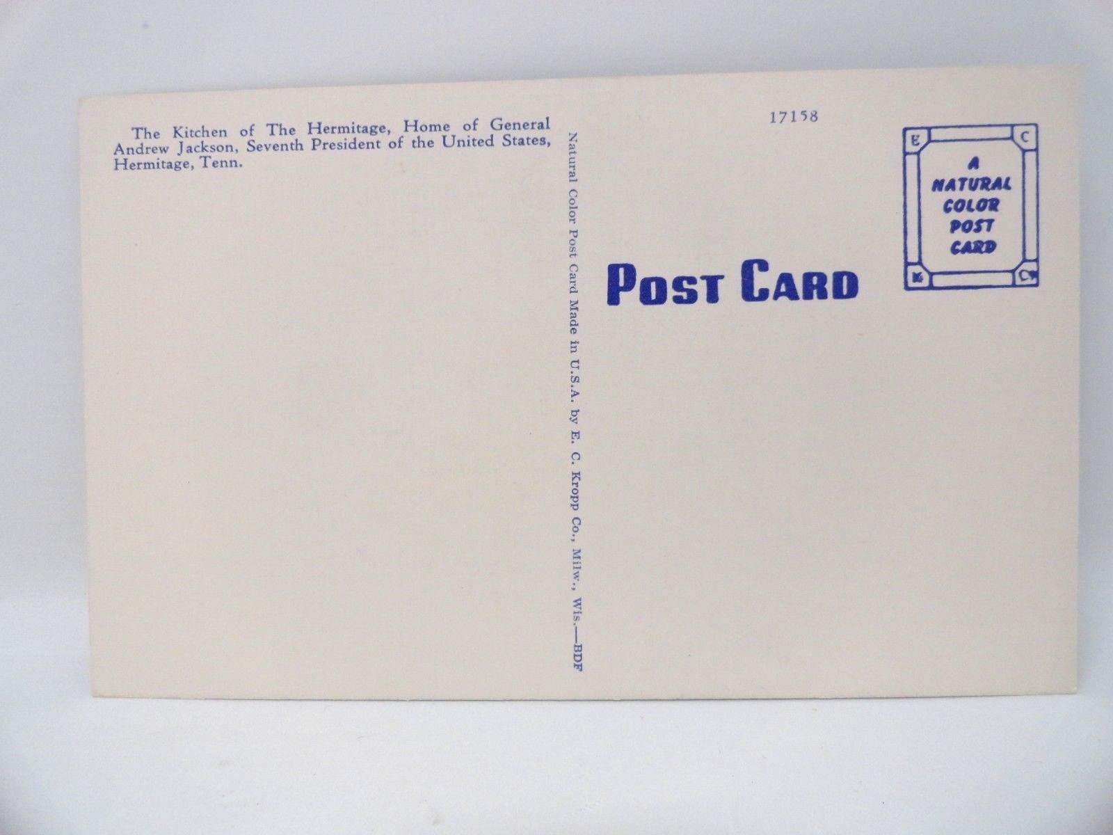 Vintage Tennesse Postcard - The Hermitage - Andrew Jackson                  B120