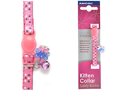 Ancol Kitten Collar with Safety Buckle Bell Luxury Collar black pink with Jewel